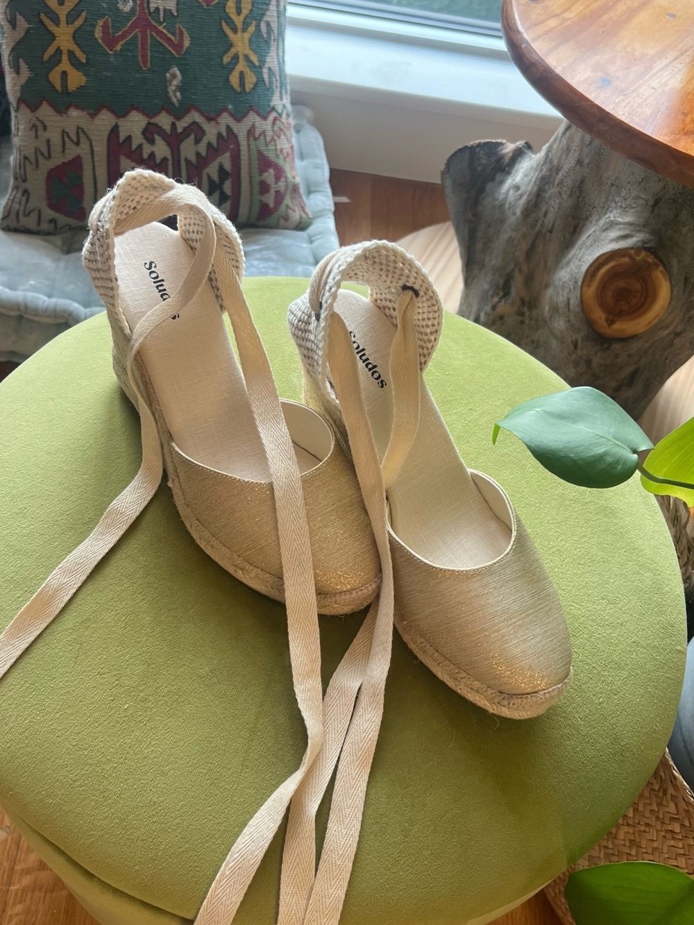 Soludos Cream Espadrille Wedges with Ankle Wraps